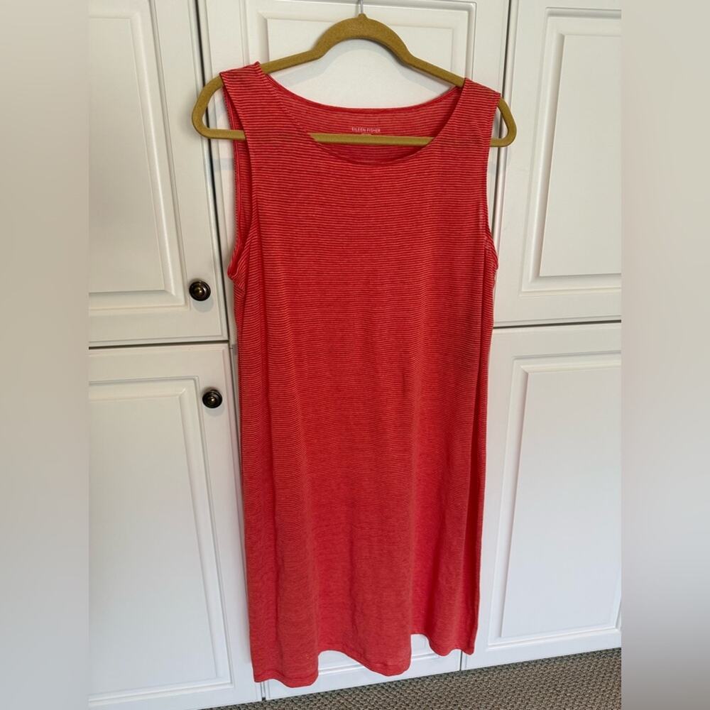 NWT Eileen Fisher Linen Jersey Dress with Mini Stripe Orange Shift Size Medium